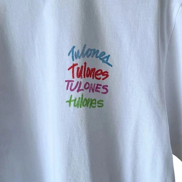 TULONES Men's Medium Crewneck White T-Shirt 4 Logos Design Blue/Red/Purple/Green - Picture 7 of 7